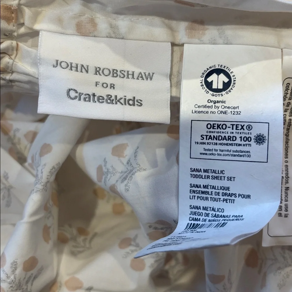 Set/3 CRATE & KIDS x John Robshaw *Toddler* Sheets Sana Metallic Organic